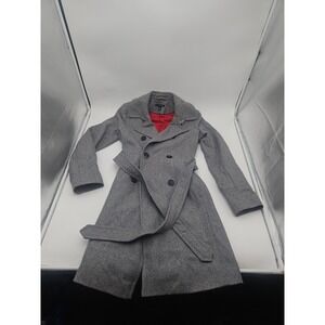 Tommy Hilfiger Coat Womens Small Wool Blend Button Front Peacoat Long Pale Grey